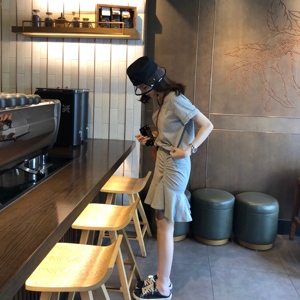HanneLau韩版设计感抽绳连衣裙女显瘦桔梗裙流行裙子2019夏季新款