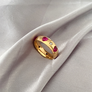 法式巴洛克复古风戒指女小众设计感爱心形红宝石食指戒日系轻奢风