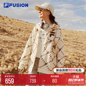 FILA FUSION斐乐情侣外套开衫老花卫衣男女春秋宽松运动上衣串标