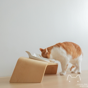 MUJI风宠物猫咪狗碗架陶瓷倾斜防打翻木餐桌双饭食水盆护颈椎用品