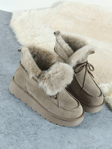 2023新款韩版雪地靴女短筒羊皮毛一体厚底增高低帮系带棉鞋面包鞋