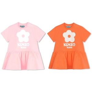 现货 kenzo 24春夏 儿童女童小童婴儿粉色logo短袖连衣裙