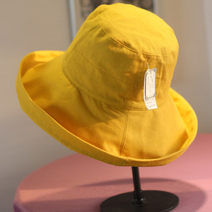 日本外单帽子女夏天防晒渔夫帽女卷边大檐太阳帽可折叠棉麻布帽