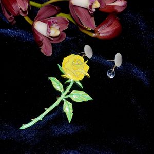 江小妮研物所 花的姿态 黄玫瑰不对称个性独立夸张耳饰 长款花朵