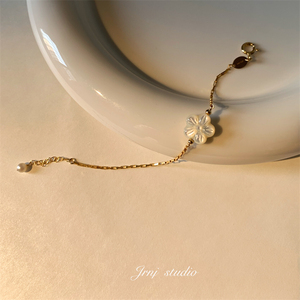 JRNJ /古典温柔质感美国14K包金天然雕刻花朵小众设计手链