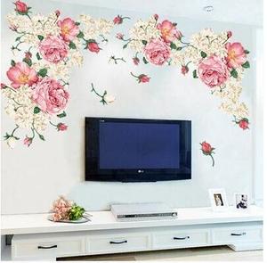 牡丹花可移除墙贴纸客厅电视沙发卧室房间背景墙浪漫温馨装饰贴画