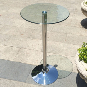 简约不锈钢脚高脚桌透明钢化玻璃酒吧桌酒会独脚圆形小吧台电脑桌