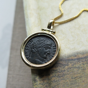 珍贵古币~美品古罗马铜币~18K金镶嵌古币吊坠