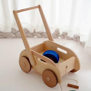 宝宝木制学步车婴儿手推车防侧翻防滑可调速周岁实木质礼物购物车