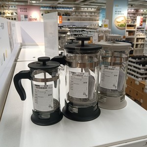 IKEA宜家正品乌普塔咖啡壶茶壶玻璃/不锈钢家用滤茶冲咖啡压滤壶