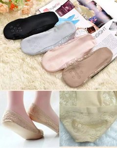 新款韩版刺绣蕾丝边船袜 隐形船袜 梅花图案防滑硅胶棉底船袜