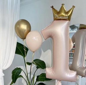 1周岁王子公主40寸数字皇冠一岁珠光生日布置场景装饰铝箔膜气球