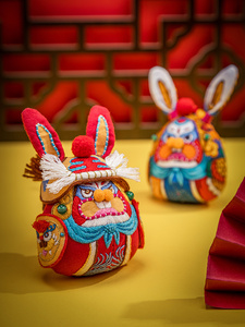 王的手创 刺绣手工diy材料包初学者自绣品玩偶挂件新年兔子兔儿爷