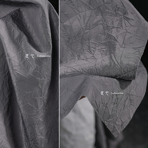 灰色抓皱压褶布 不规则立体肌理防水风衣西装包袋服装设计师面料