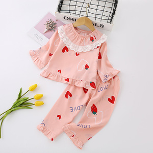 婴幼儿棉绸宝宝空调服女童薄款夏季透气套头长袖草莓公主套装睡衣