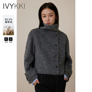 IVYKKI艾维2023冬季新款时尚绵羊毛短外套高级感双面呢大衣气质女