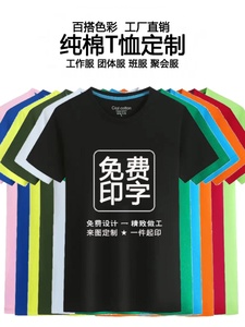 纯棉t恤定制团队文化衫短袖圆领工作服印logo刺绣聚会班服diy印字