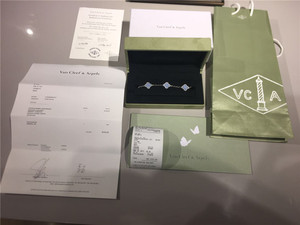 VCA梵克雅宝 中号蓝玉髓四叶草18K黄金手链 香港专卖店代购