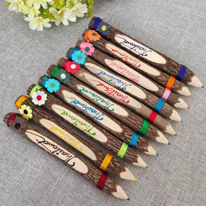 泰国特色实木铅笔儿童树皮彩色画笔木质创意笔东南亚纪念装饰礼品
