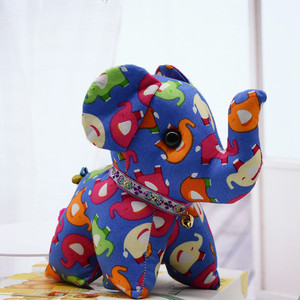 泰国棉布大象布艺玩具儿童小象玩偶公仔手工印花安抚可爱动物摆件