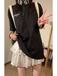 学院风少女休闲运动服套装女夏季韩版宽松减龄短袖短裙学生两件套