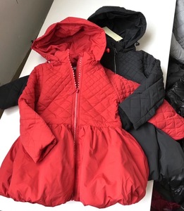 女童冬季棉服红色新年棉衣中长款花苞大衣外套儿童公主棉袄黑色