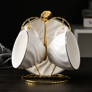 欧式陶瓷咖啡杯套装 创意家用水杯情侣套杯下午茶茶具2件套配架勺