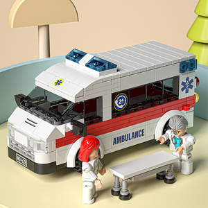 城市巴士校车公交车救护车警车交通系列儿童玩具小颗粒拼装积木