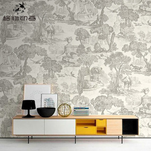 北欧法式风景连续植物复古时尚意境电视沙发背景墙纸自粘油画壁布