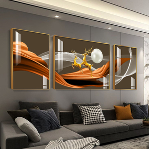 客厅装饰画沙发背景墙三联画现代简约晶瓷画时尚艺术轻奢大气壁画