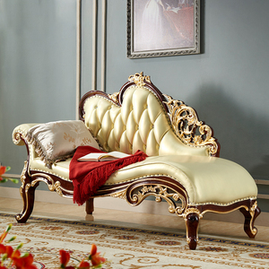 欧式实木贵妃椅美式客厅单人真皮沙发床卧室美人榻小户型皮艺躺椅