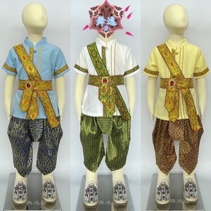 泰国男童装绿裤小泰装异国风情民族服装英雄带缅甸套装傣族生活装
