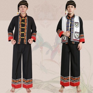 彝族服装男款 凉山火把节舞蹈葫芦丝演出服 少数民族服饰纳西族服
