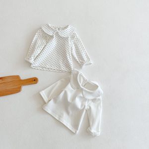 婴童白色t恤长袖纯棉婴幼儿衣服春秋冬款女宝宝娃娃领打底衫上衣