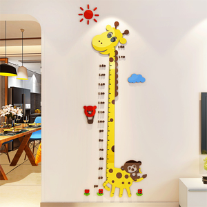 3d亚克力立体卡通长颈鹿身高墙贴纸画儿童房幼儿园客厅宝宝测量尺
