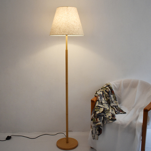 亚麻棉麻落地灯现代简约北欧仿木纹色客厅书房卧室暖色调立式地灯