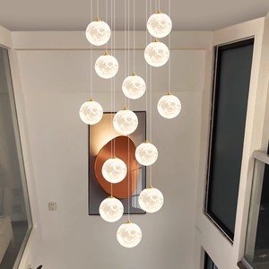 3D打印月球楼梯吊灯长吊灯复式楼楼梯间别墅氛围客厅挑空长线吊灯