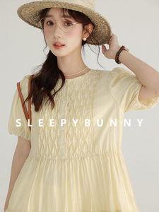 瞌睡兔 韩版学院风甜美泡泡袖少女连衣裙宽松显瘦小个子短袖短裙