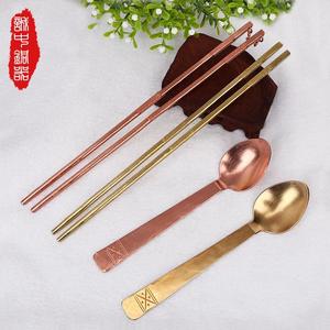 高端铜筷子 铜勺子纯铜家用紫铜 黄铜餐具铜筷子铜调羹 纯手工餐