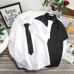夏季短袖带领带的衬衫男纯白韩版潮流百搭学生学院风帅气半袖衬衣