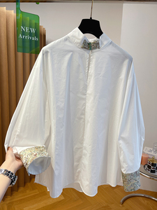 日系高端外贸原单出口~白色新中式衬衫女轻国风盘扣刺绣立领上衣