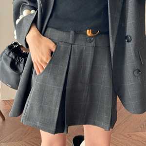 【一四六yisiliu】小个子气质韩版高级休闲感灰色格子西装短裙