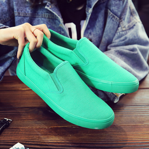 糖果色新品绿色鞋男女情侣帆布鞋亮色帆布鞋平底一脚蹬韩版潮男鞋
