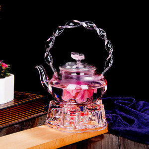 耐高温玻璃茶壶粉色花茶壶提梁壶高端茶具煮茶器家用女士泡茶神器