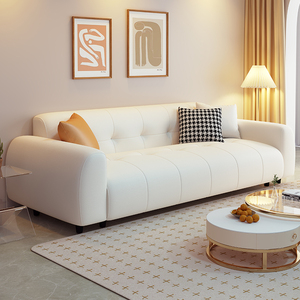 网红奶油风沙发小户型客厅公寓意式轻奢现代简约白色猫抓皮艺沙发