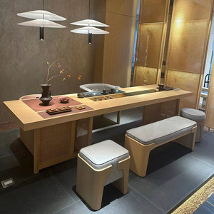新中式茶桌椅组合实木功夫泡茶台办公桌一体禅意简约茶室家具定制