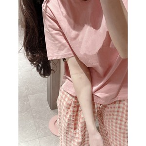 日系GP纯粉色格子睡衣女夏季短袖长裤薄款甜美家居服外穿新款套装