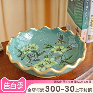 陶瓷水果盘欧式奢华高档客厅摆件美式复古家用干果盘创意茶几摆件