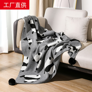 ins可爱熊猫针织沙发毯办公室卧室客厅空调毯保暖午睡毯装饰毛毯