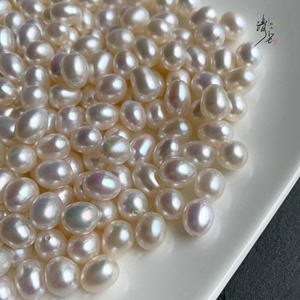 天然淡水强光半孔5-6-7-8-9mm珍珠水滴米珠串珠 diy发簪胸花材料